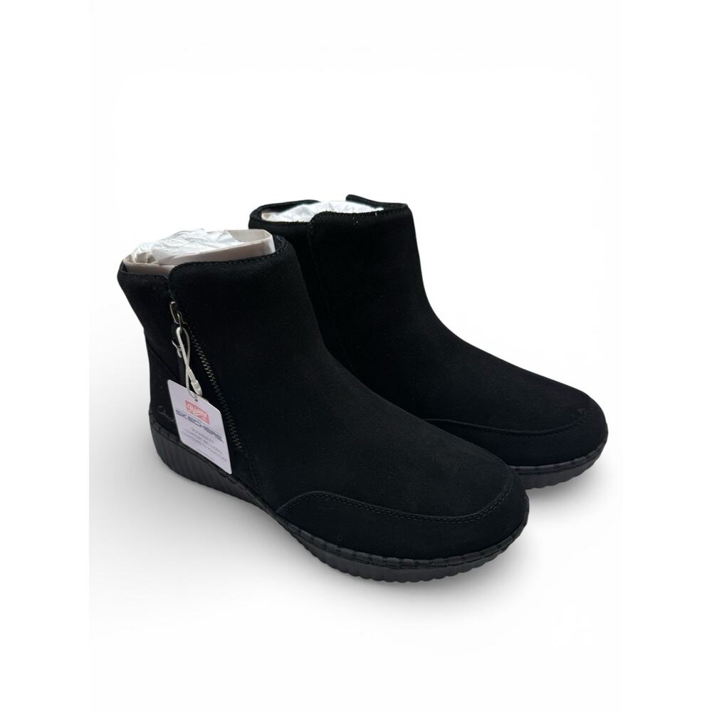 Size-9.5 Skechers Wilshire Blvd Weekend Crush Black Boots Women’s ZipWaterproof